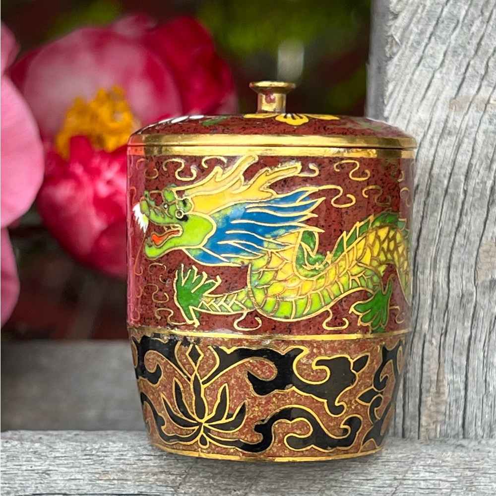 Vintage Cloisonné “Happiness” Trinket Box